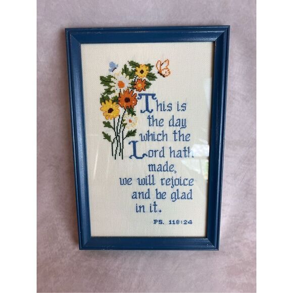 Vintage Cross Stitch Bible Verse - Picture 1 of 5